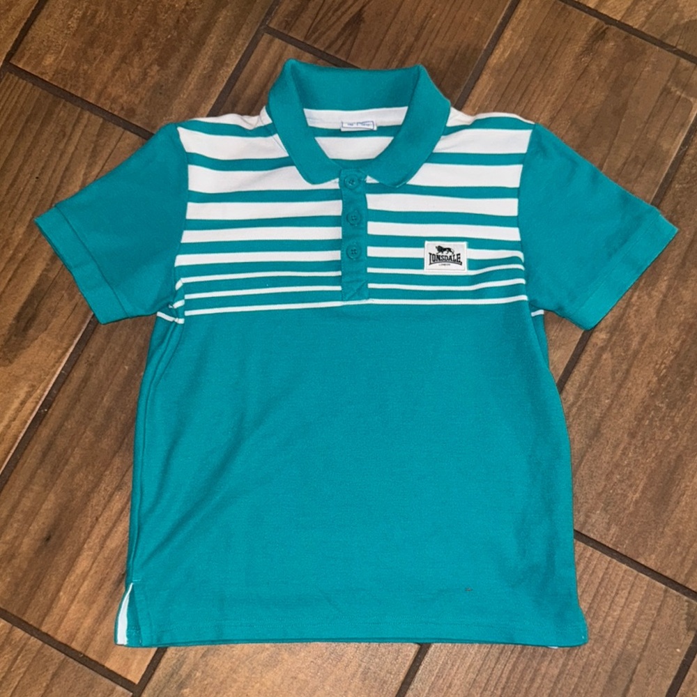 Vintage green and White Striped Polo Shirt with Classic Collar Lonsdale